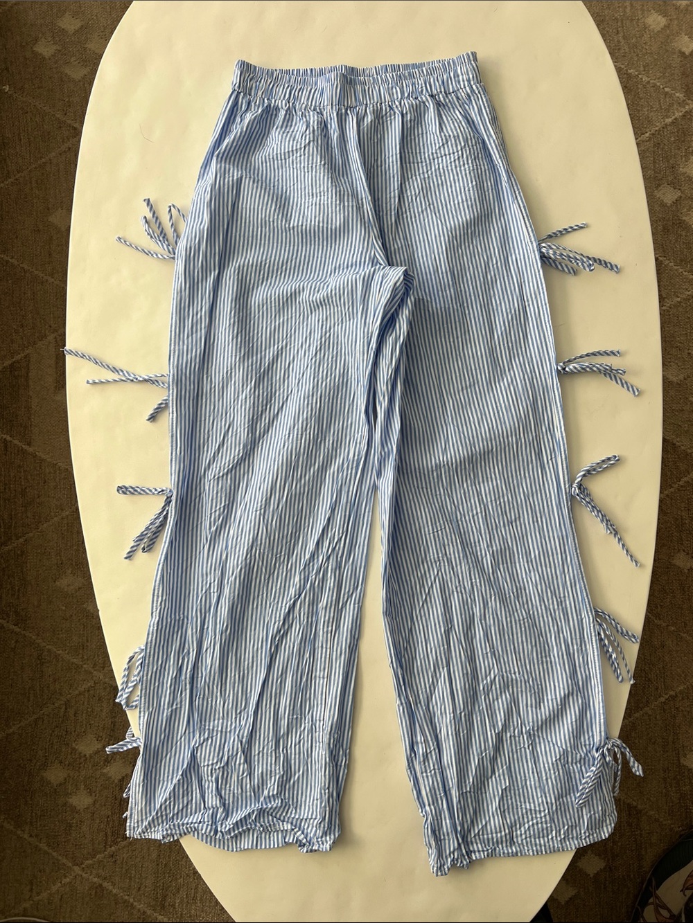 Lisa Says Gah Evelyn Pants Blue White Stripe Bows Lightweight Cotton S $230 - Picture 7 of 8